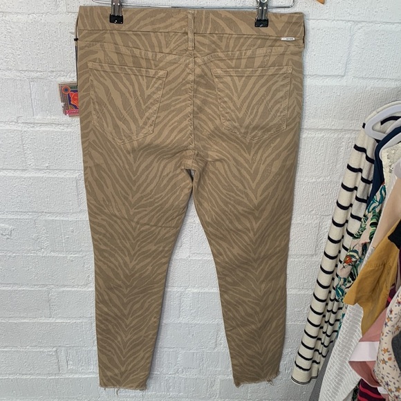 Mother The Looker Ankle Fray Sweet Stripes Skinny Animal Print Tan Jeans - Picture 7 of 10